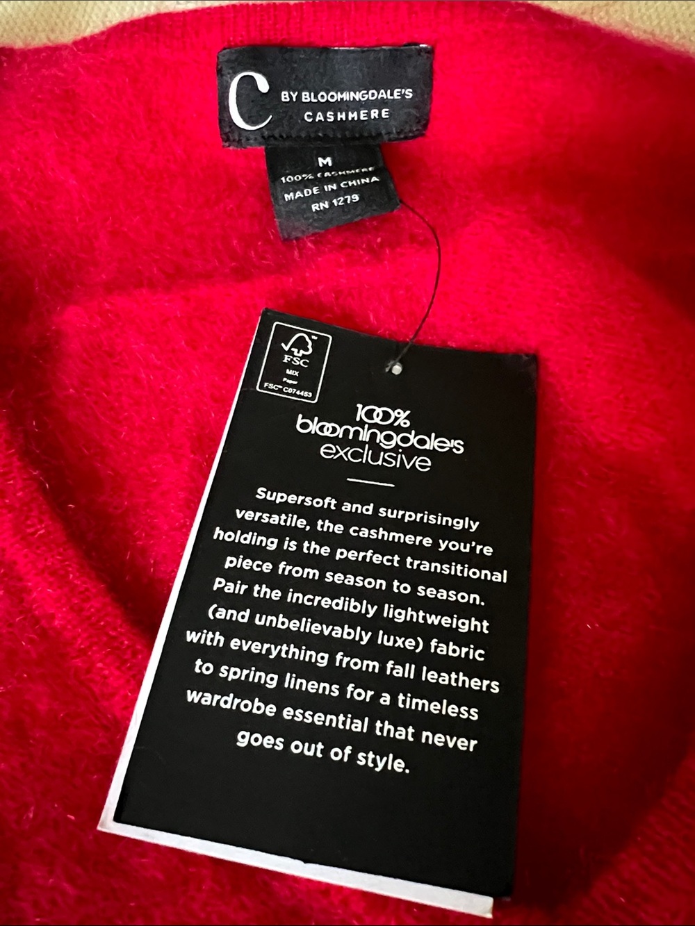 C by Bloomingdale's Cashmere V-Neck Sweater Berry Red Medium NWT - Picture 5 of 7